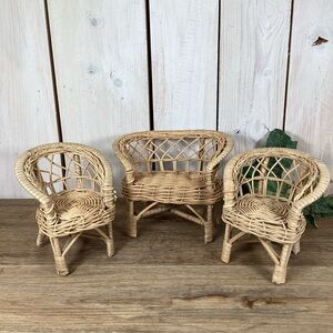 Vintage Barbie Doll Fashion Doll Size Wicker Furniture Set